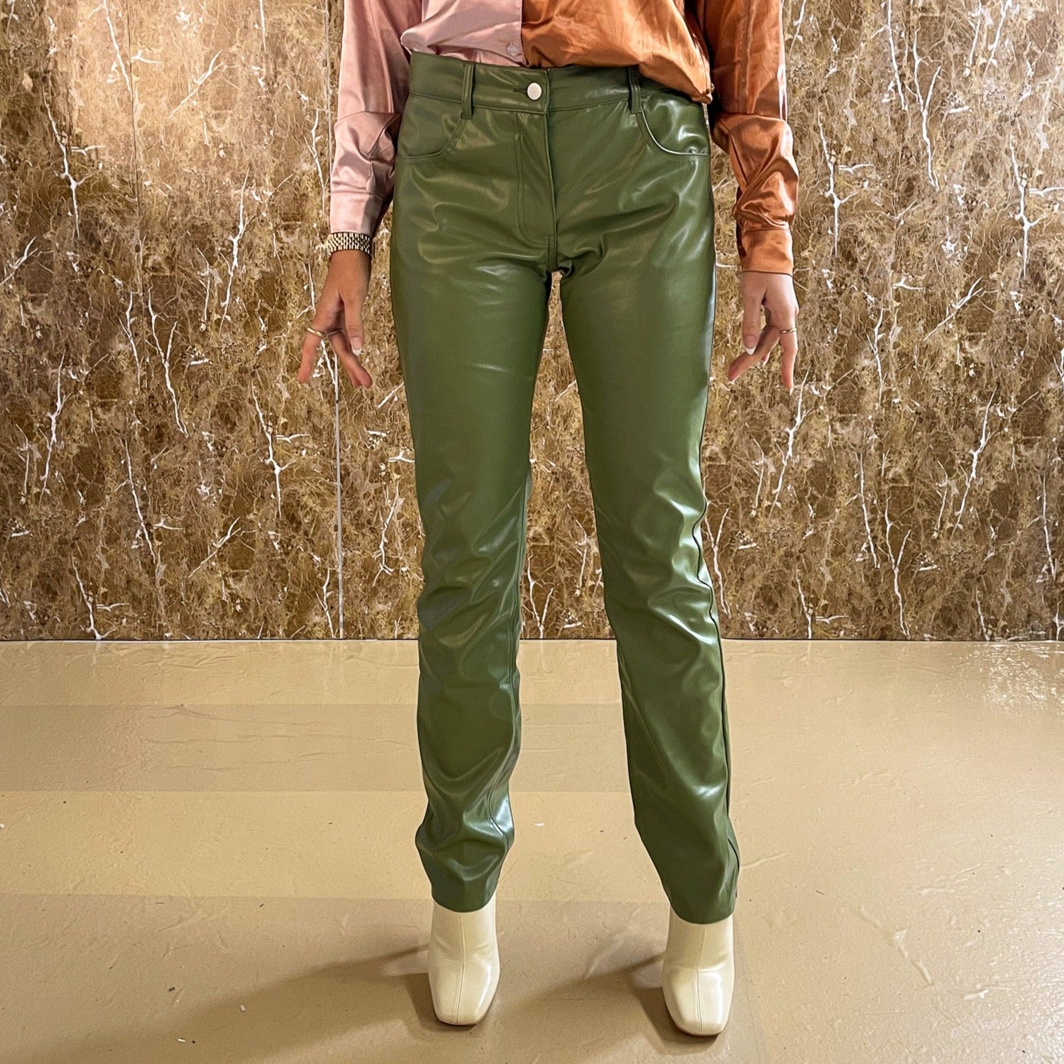 Leather Trousers - Khaki Green
