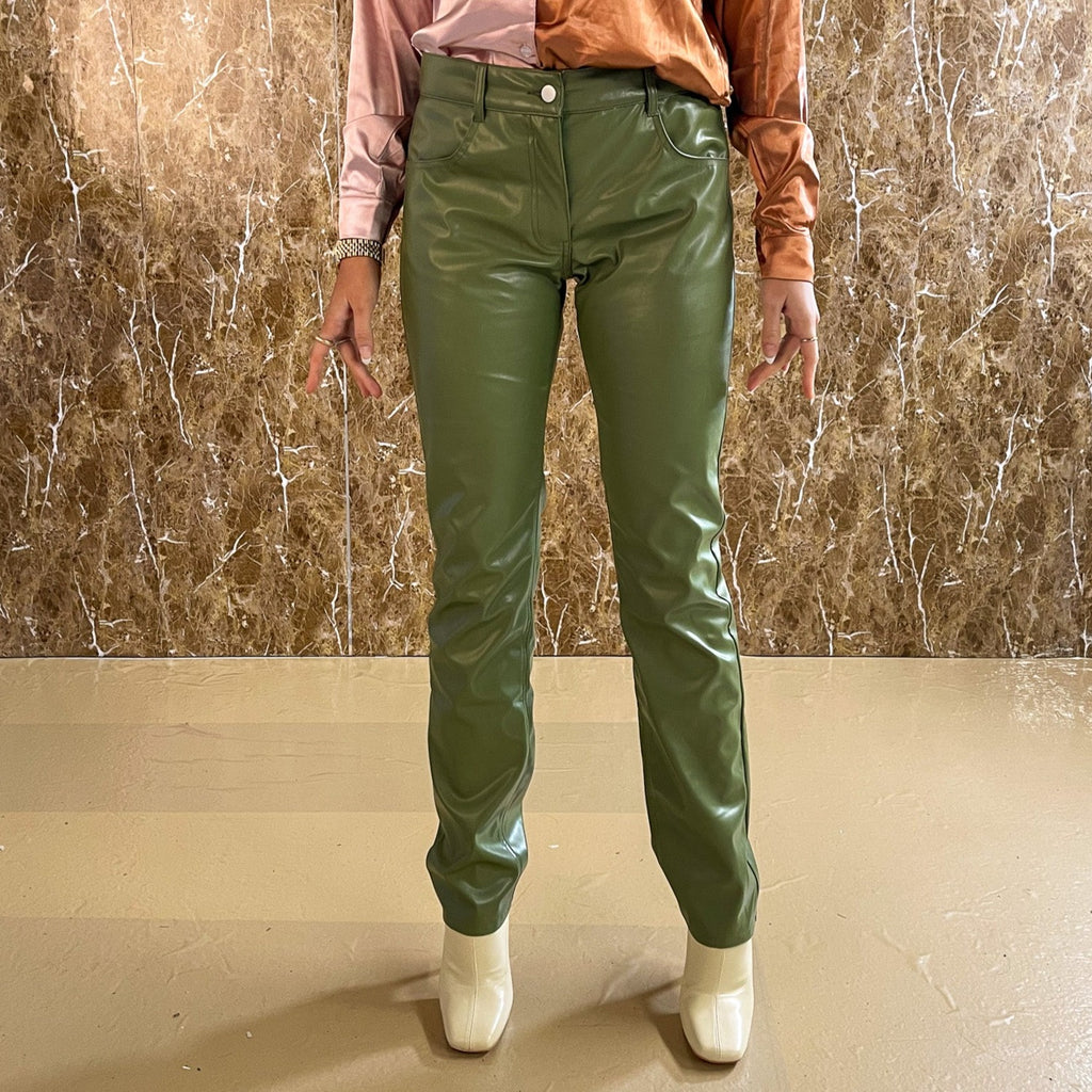 Leather Trousers - Khaki Green