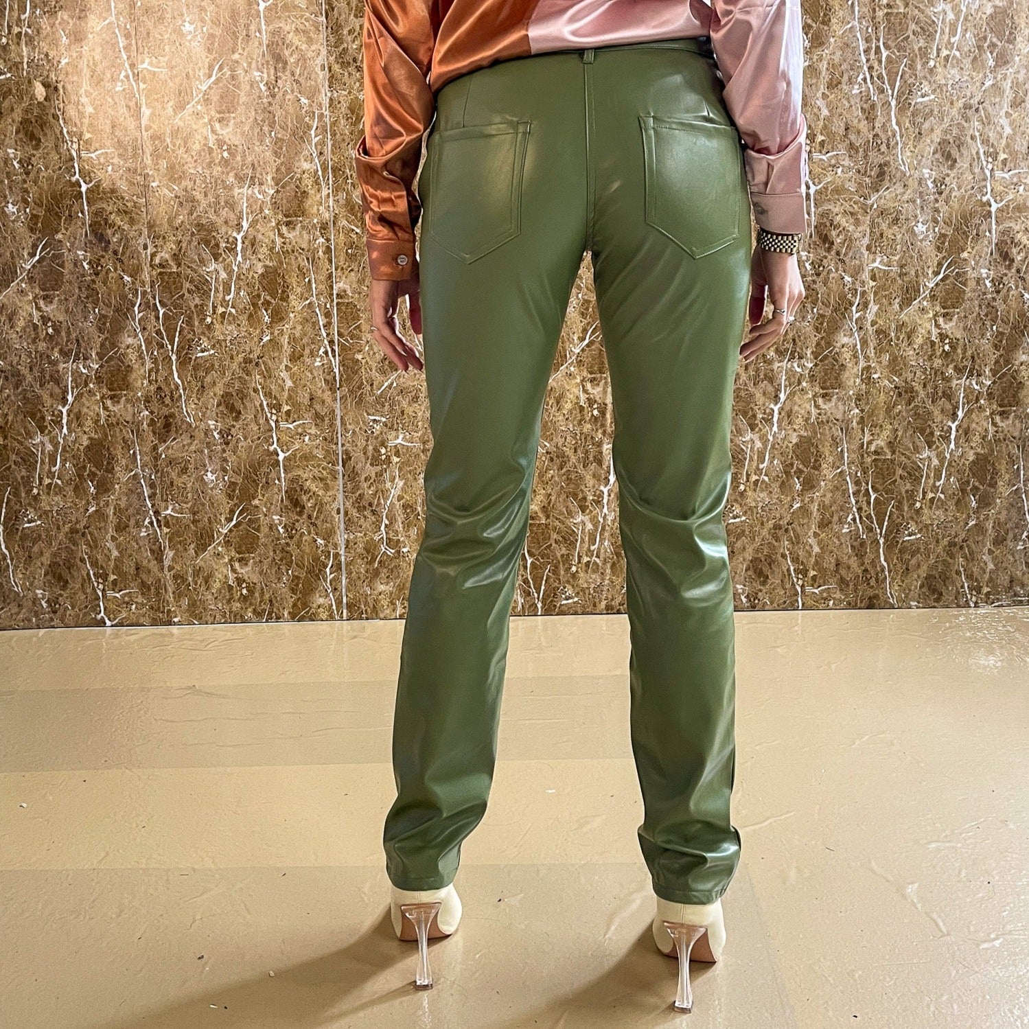 Leather Trousers - Khaki Green