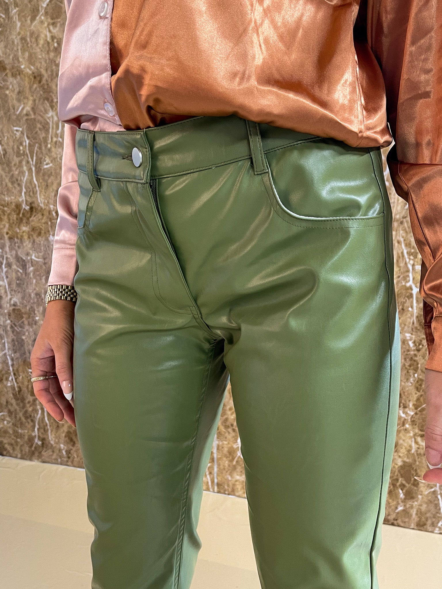 Leather Trousers - Khaki Green